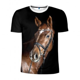 Мужская футболка 3D спортивная с принтом Гнедая лошадь , 100% полиэстер с улучшенными характеристиками | приталенный силуэт, круглая горловина, широкие плечи, сужается к линии бедра | animal | beautiful | black | brown | eyes | gloss | horse | look | muscles | muzzle | portrait | взгляд | глаза | гнедая | животное | конь | коричневый | красивый | лоск | лошадь | мускулы | портрет | скакун | черный