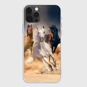 Чехол для iPhone 12 Pro Max с принтом Табун , Силикон |  | animal | beautiful | black | brown | desert | gloss | herd | horse | mane | mustang | muzzle | nature | sand | white | wild | белый | грива | дикий | животное | конь | коричневый | красивый | лоск | лошадь | мустанг | песок | природа | пусты