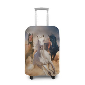 Чехол для чемодана 3D с принтом Табун , 86% полиэфир, 14% спандекс | двустороннее нанесение принта, прорези для ручек и колес | animal | beautiful | black | brown | desert | gloss | herd | horse | mane | mustang | muzzle | nature | sand | white | wild | белый | грива | дикий | животное | конь | коричневый | красивый | лоск | лошадь | мустанг | песок | природа | пусты