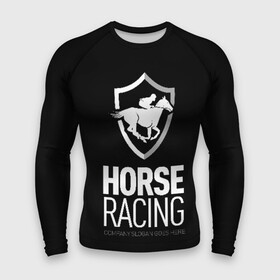 Мужской рашгард 3D с принтом Horse racing ,  |  | animal | black | emblem | rider | riding | slogan | sport | text | white | белый | езда | животное | конь | лошадь | наездник | слоган | спорт | текст | черный | эмблема