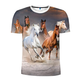 Мужская футболка 3D спортивная с принтом Табун , 100% полиэстер с улучшенными характеристиками | приталенный силуэт, круглая горловина, широкие плечи, сужается к линии бедра | animal | beautiful | black | brown | desert | gloss | herd | horse | mane | mustang | muzzle | nature | sand | white | wild | белый | грива | дикий | животное | конь | коричневый | красивый | лоск | лошадь | мустанг | песок | природа | пусты