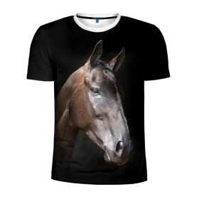 Мужская футболка 3D спортивная с принтом Лошадь , 100% полиэстер с улучшенными характеристиками | приталенный силуэт, круглая горловина, широкие плечи, сужается к линии бедра | Тематика изображения на принте: animal | beautiful | black | brown | horse | muzzle | portrait | животное | конь | коричневый | красивый | лошадь | портрет | скакун | черный
