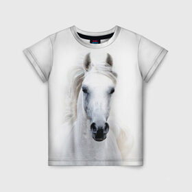 Детская футболка 3D с принтом Белая лошадь , 100% гипоаллергенный полиэфир | прямой крой, круглый вырез горловины, длина до линии бедер, чуть спущенное плечо, ткань немного тянется | animal | beautiful | gloss | horse | mane | mustang | muzzle | white | wild | белый | грива | дикий | животное | конь | красивый | лоск | лошадь | мустанг | скакун
