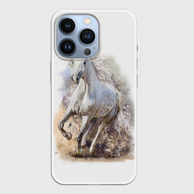 Чехол для iPhone 13 Pro с принтом Белая лошадь ,  |  | Тематика изображения на принте: animal | beautiful | drawing | horse | mane | muzzle | nature | white | wild | белый | грива | дикий | животное | конь | красивый | лошадь | природа | рисунок | скакун