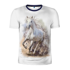 Мужская футболка 3D спортивная с принтом Белая лошадь , 100% полиэстер с улучшенными характеристиками | приталенный силуэт, круглая горловина, широкие плечи, сужается к линии бедра | animal | beautiful | drawing | horse | mane | muzzle | nature | white | wild | белый | грива | дикий | животное | конь | красивый | лошадь | природа | рисунок | скакун