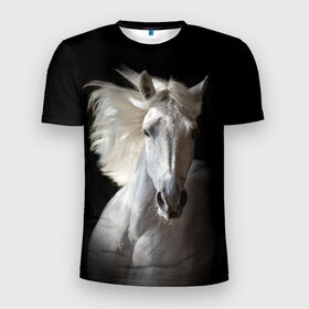 Мужская футболка 3D спортивная с принтом Белая лошадь , 100% полиэстер с улучшенными характеристиками | приталенный силуэт, круглая горловина, широкие плечи, сужается к линии бедра | animal | beautiful | black | eyes | gloss | grace | harness | horse | look | mane | muzzle | strength | white | белая | взгляд | глаза | грация | грива | животное | конь | красивый | лоск | лошадь | сбруя | сила | скакун