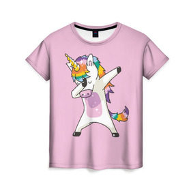 Женская футболка 3D с принтом Единорог , 100% полиэфир ( синтетическое хлопкоподобное полотно) | прямой крой, круглый вырез горловины, длина до линии бедер | animal | cool | cute | fabulous | horn | horse | magical | pink | rainbow | unicorn | волшебный | единорог | животное | лошадь | милый | прикольный | радуга | рог | розовый | сказочный
