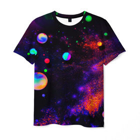 Мужская футболка 3D с принтом Неоновый Космос , 100% полиэфир | прямой крой, круглый вырез горловины, длина до линии бедер | вселенная | космос | неон | неоновый космос | неоновый принт