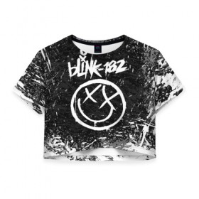 Женская футболка Cropp-top с принтом BLINK-182 , 100% полиэстер | круглая горловина, длина футболки до линии талии, рукава с отворотами | blink | music | rock | блинк | группа | музыка | музыканты | рок
