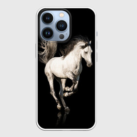 Чехол для iPhone 13 Pro с принтом Серный в яблоках конь ,  |  | Тематика изображения на принте: animal | beautiful | black | gloss | horse | mane | mustang | muzzle | white | wild | белый | в яблоках | грива | дикий | животное | конь | красивый | лоск | лошадь | мустанг | серый | скакун | черный