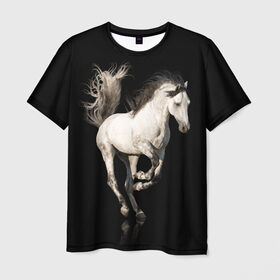 Мужская футболка 3D с принтом Серный в яблоках конь , 100% полиэфир | прямой крой, круглый вырез горловины, длина до линии бедер | animal | beautiful | black | gloss | horse | mane | mustang | muzzle | white | wild | белый | в яблоках | грива | дикий | животное | конь | красивый | лоск | лошадь | мустанг | серый | скакун | черный