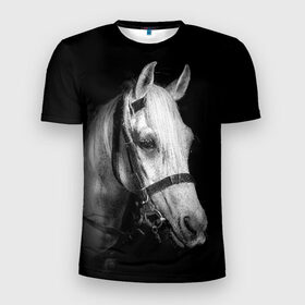 Мужская футболка 3D спортивная с принтом Белая лошадь , 100% полиэстер с улучшенными характеристиками | приталенный силуэт, круглая горловина, широкие плечи, сужается к линии бедра | animal | beautiful | black | eyes | gloss | harness | horse | look | muzzle | white | белый | взгляд | глаза | животное | конь | красивый | лоск | лошадь | сбруя | скакун
