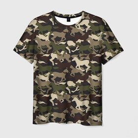 Мужская футболка 3D с принтом Камуфляж , 100% полиэфир | прямой крой, круглый вырез горловины, длина до линии бедер | Тематика изображения на принте: animal | camouflage | cool | herd | horse | khaki | military | военный | животное | камуфляж | конь | лошадь | прикольный | скакун | табун | хаки
