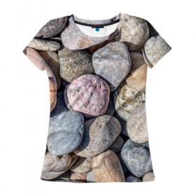 Женская футболка 3D с принтом камешки , 100% полиэфир ( синтетическое хлопкоподобное полотно) | прямой крой, круглый вырез горловины, длина до линии бедер | камень | камешки | камни | камушки | лето | отдых | пляж | прикольное | сезон