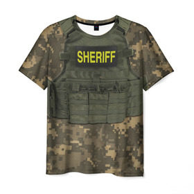 Мужская футболка 3D с принтом Бронежилет , 100% полиэфир | прямой крой, круглый вырез горловины, длина до линии бедер | 3d. | баллистический | бронежилет | зеленый | с кармашками | шериф