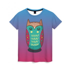 Женская футболка 3D с принтом Мудрая сова , 100% полиэфир ( синтетическое хлопкоподобное полотно) | прямой крой, круглый вырез горловины, длина до линии бедер | арт | милая | милый | мудрая | перья | птенец | птица | птичка | сова | совенок | совушка