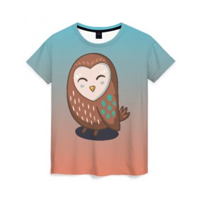 Женская футболка 3D с принтом Совушка , 100% полиэфир ( синтетическое хлопкоподобное полотно) | прямой крой, круглый вырез горловины, длина до линии бедер | арт | милая | милый | мудрая | перья | птенец | птица | птичка | сова | совенок | совушка