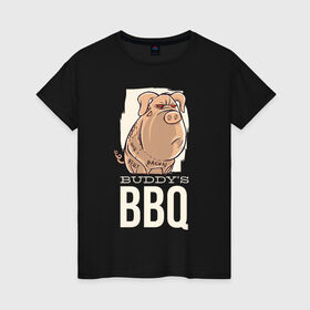 Женская футболка хлопок с принтом Злая Свинка , 100% хлопок | прямой крой, круглый вырез горловины, длина до линии бедер, слегка спущенное плечо | bbq | барбекю | еда | мясо | свинина | свиньи | свинья | шашлык