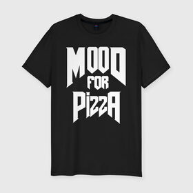 Мужская футболка премиум с принтом Пицца Дум , 92% хлопок, 8% лайкра | приталенный силуэт, круглый вырез ворота, длина до линии бедра, короткий рукав | cacodemon | doom | eternal | pizza | вечность | вечный | дум | итёрнал | какодемон | пицца | этернал