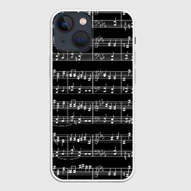 Чехол для iPhone 13 mini с принтом Ноты ,  |  | black | melody | music | music lover | musician | notes | white | белый | классический | мелодия | меломан | музыка | музыкант | ноты | черный