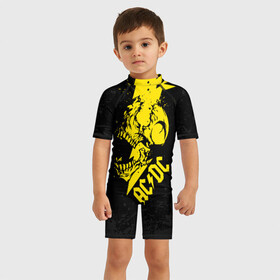 Детский купальный костюм 3D с принтом AC/DC HIGH VOLTAGE , Полиэстер 85%, Спандекс 15% | застежка на молнии на спине | ac dc | acdc | high voltage | music | rock | skull | группа | молния | музыка | музыканты | рок | череп