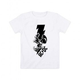 Детская футболка хлопок с принтом AC/DC HIGH VOLTAGE , 100% хлопок | круглый вырез горловины, полуприлегающий силуэт, длина до линии бедер | Тематика изображения на принте: ac dc | acdc | high voltage | music | rock | skull | группа | молния | музыка | музыканты | рок | череп