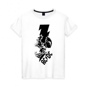 Женская футболка хлопок с принтом AC/DC HIGH VOLTAGE , 100% хлопок | прямой крой, круглый вырез горловины, длина до линии бедер, слегка спущенное плечо | ac dc | acdc | high voltage | music | rock | skull | группа | молния | музыка | музыканты | рок | череп
