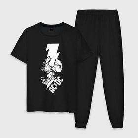Мужская пижама хлопок с принтом AC/DC HIGH VOLTAGE , 100% хлопок | брюки и футболка прямого кроя, без карманов, на брюках мягкая резинка на поясе и по низу штанин
 | Тематика изображения на принте: 