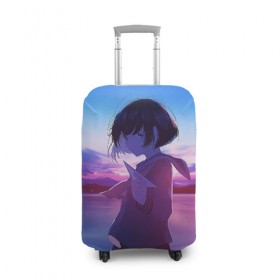 Чехол для чемодана 3D с принтом Anime Sunset , 86% полиэфир, 14% спандекс | двустороннее нанесение принта, прорези для ручек и колес | anime | clouds | girl | sunset | аниме | девушка | закат