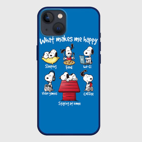 Чехол для iPhone 13 с принтом Что делает меня счастливым ,  |  | Тематика изображения на принте: happy | makes | me | peanuts | snoopy | what | арахис | вудсток | пес | сабака | снупи | собака | чарли браун | щенок