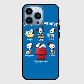 Чехол для iPhone 13 Pro с принтом Что делает меня счастливым ,  |  | happy | makes | me | peanuts | snoopy | what | арахис | вудсток | пес | сабака | снупи | собака | чарли браун | щенок