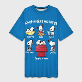 Платье-футболка 3D с принтом Что делает меня счастливым ,  |  | Тематика изображения на принте: happy | makes | me | peanuts | snoopy | what | арахис | вудсток | пес | сабака | снупи | собака | чарли браун | щенок