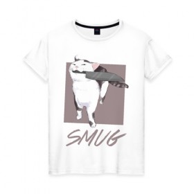 Женская футболка хлопок с принтом Smug Cat , 100% хлопок | прямой крой, круглый вырез горловины, длина до линии бедер, слегка спущенное плечо | cat | cats | knife | meme | картинки | котики | коты | кошки | мемы | прикольное