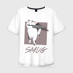 Мужская футболка хлопок Oversize с принтом Smug Cat , 100% хлопок | свободный крой, круглый ворот, “спинка” длиннее передней части | cat | cats | knife | meme | картинки | котики | коты | кошки | мемы | прикольное