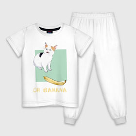 Детская пижама хлопок с принтом Banana Cat , 100% хлопок |  брюки и футболка прямого кроя, без карманов, на брюках мягкая резинка на поясе и по низу штанин
 | Тематика изображения на принте: cat | meme | picture | банан | картинки | кот | котики | коты | кошки | мем | прикольные