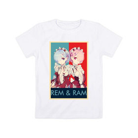 Детская футболка хлопок с принтом Рем и Рам , 100% хлопок | круглый вырез горловины, полуприлегающий силуэт, длина до линии бедер | Тематика изображения на принте: аниме | горничная | рам | ре зеро | рем