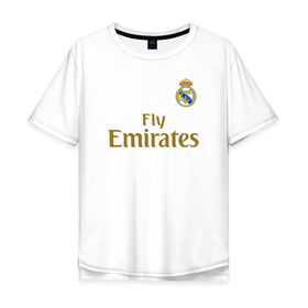 Мужская футболка хлопок Oversize с принтом Азар Форма Реал Мадрид 19/20 , 100% хлопок | свободный крой, круглый ворот, “спинка” длиннее передней части | 2019 | 2020 | azar | hazard | madrid | real | азар | домашняя | еден | мадрид | реал | сливочные | форма | футбольная | эден