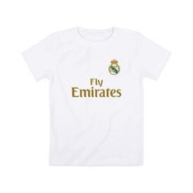 Детская футболка хлопок с принтом Азар Форма Реал Мадрид 19/20 , 100% хлопок | круглый вырез горловины, полуприлегающий силуэт, длина до линии бедер | 2019 | 2020 | azar | hazard | madrid | real | азар | домашняя | еден | мадрид | реал | сливочные | форма | футбольная | эден