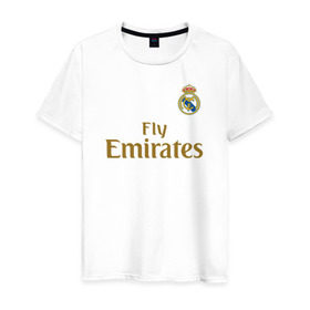 Мужская футболка хлопок с принтом Азар Форма Реал Мадрид 19/20 , 100% хлопок | прямой крой, круглый вырез горловины, длина до линии бедер, слегка спущенное плечо. | 2019 | 2020 | azar | hazard | madrid | real | азар | домашняя | еден | мадрид | реал | сливочные | форма | футбольная | эден