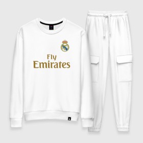 Женский костюм хлопок с принтом Азар Форма Реал Мадрид 19/20 , 100% хлопок | на свитшоте круглая горловина, мягкая резинка по низу. Брюки заужены к низу, на них два вида карманов: два 