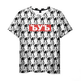 Мужская футболка 3D с принтом ЪУЪ , 100% полиэфир | прямой крой, круглый вырез горловины, длина до линии бедер | cursed cat | meme | pattern | truxkot19 | мем с котом | мемы | паттерн | прикол | съука | черный кот | ъуъ съука | юмор