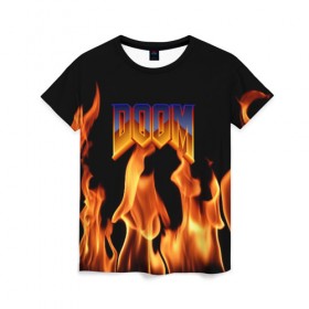 Женская футболка 3D с принтом DOOM , 100% полиэфир ( синтетическое хлопкоподобное полотно) | прямой крой, круглый вырез горловины, длина до линии бедер | doom | doom eternal | game | дум | игры