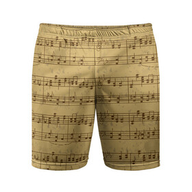 Мужские шорты спортивные с принтом Ноты ,  |  | brown | melody | music | music lover | musician | notes | retro | yellow | желтый | классический | коричневый | мелодия | меломан | музыка | музыкант | ноты | ретро