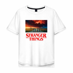 Мужская футболка хлопок Oversize с принтом STRANGER THINGS , 100% хлопок | свободный крой, круглый ворот, “спинка” длиннее передней части | stranger things | очень странные дела
