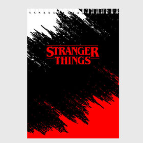 Скетчбук с принтом STRANGER THINGS , 100% бумага
 | 48 листов, плотность листов — 100 г/м2, плотность картонной обложки — 250 г/м2. Листы скреплены сверху удобной пружинной спиралью | 11 | stranger things | одди | одиннадцатая | очень странные дела | сериалы