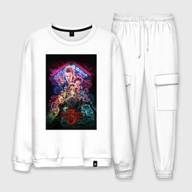 Мужской костюм хлопок с принтом STRANGER THINGS , 100% хлопок | на свитшоте круглая горловина, мягкая резинка по низу. Брюки заужены к низу, на них два вида карманов: два “обычных” по бокам и два объемных, с клапанами, расположенные ниже линии бедра. Брюки с мягкой трикотажной резинкой на поясе и по низу штанин. В поясе для дополнительного комфорта — широкие завязки | Тематика изображения на принте: stranger things | очень странные дела