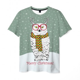 Мужская футболка 3D с принтом Merry Christmas! , 100% полиэфир | прямой крой, круглый вырез горловины, длина до линии бедер | 