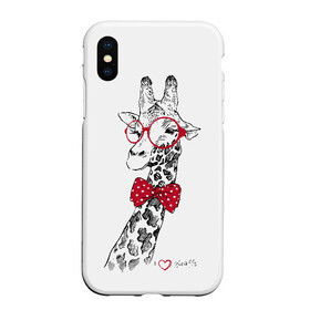 Чехол для iPhone XS Max матовый с принтом Жираф , Силикон | Область печати: задняя сторона чехла, без боковых панелей | animal | bow tie | cool | giraffe | gray | red | white | белый | галстук  бабочка | животное | жираф | красный | очки | прикольный | серый