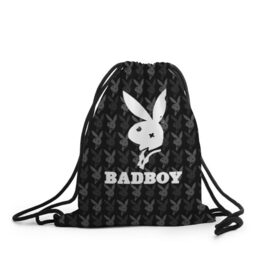 Рюкзак-мешок 3D с принтом Bad boy , 100% полиэстер | плотность ткани — 200 г/м2, размер — 35 х 45 см; лямки — толстые шнурки, застежка на шнуровке, без карманов и подкладки | bad boy | bite | bow tie | broken | cool | ear | fighter | logo | man | playboy | rabbit | sign | symbol | white | белый | битый | боец | галстук бабочка | знак | кролик | логотип | любовь | мальчик | мужчина | откушенное | прикольный | сим