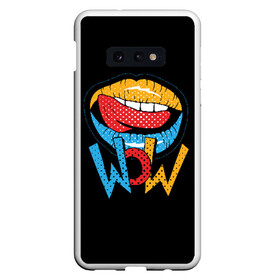 Чехол для Samsung S10E с принтом Wow , Силикон | Область печати: задняя сторона чехла, без боковых панелей | blue | dots | lips | pop art | red | teeth | tongue | white | yellow | белый | губы | желтый | зубы | красный | поп  арт | точки | язык